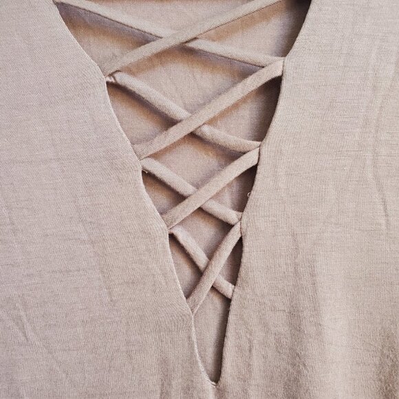 Women's Long Sleeve V-Neck Crisscross Fashion Top, Small, Taupe - Picture 7 of 9